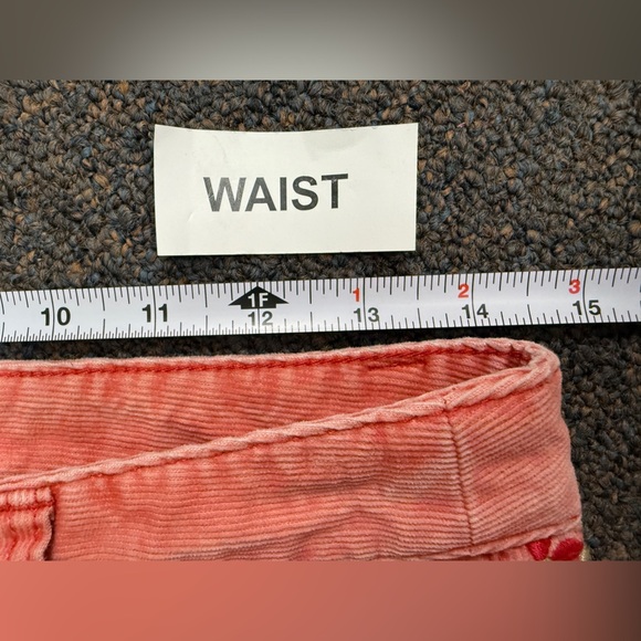 Free People Womens Orange Peach Corduroy Ankle Pants Floral Embroidered Size 27 - Picture 6 of 9